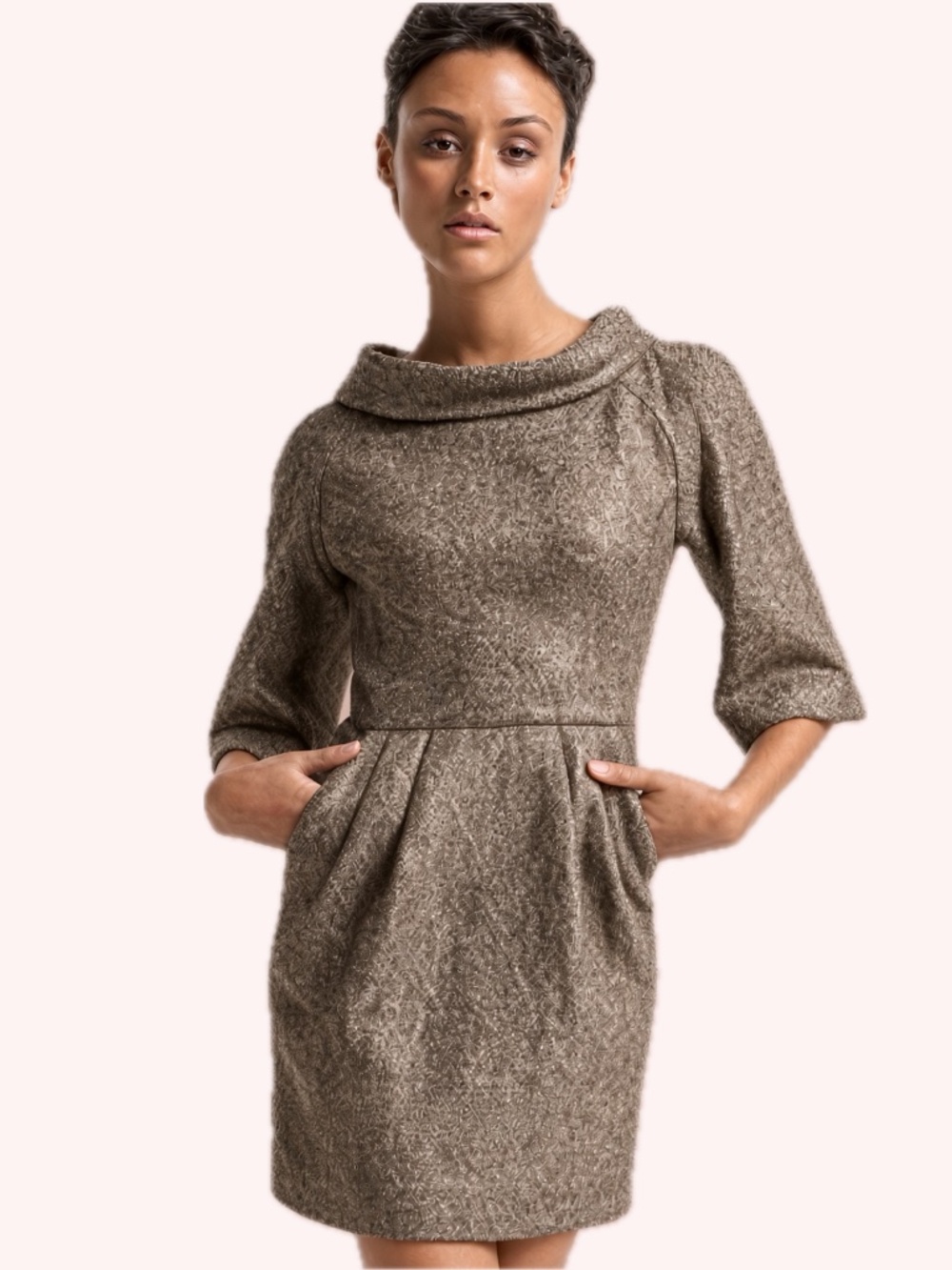 Michael Kors Collection $1595 Wool Stand-Up Collar Boatneck Runway Dress 0